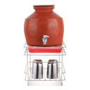 Denzcart Matka Stand for Water Pot, Steel Construction, 20 x 20 x 19 cm, with Storage Tray and Glass Holder...