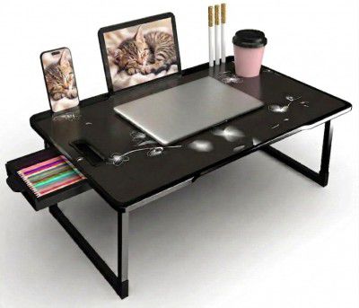 Derbus Wood Multipurpose Foldable Laptop Table with Cup Holder (TUL-FLOWER-KUM)