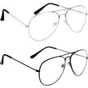 Dervin Unisex Adult Aviator Sunglasses White Frame, Transparent Lens (Medium) - Pack of 2...