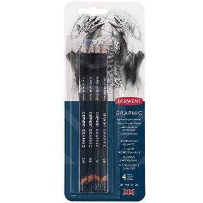Derwent Graphic Medium Graphite Pencils, 2H-2B (Set of 4)