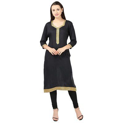 DESI CHHOKRI Black Solid Rayon Straight Kurti