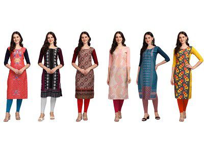 Desi Munde Womens Straight Stitched Kurti (Combo Pack 6)