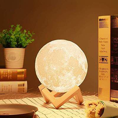 DesiDiya® 3D 7 Color Moon Night Lamp Non-Rechargeable with Stand for Beautiful Indoor Lighting - 15CM (Without Battery)