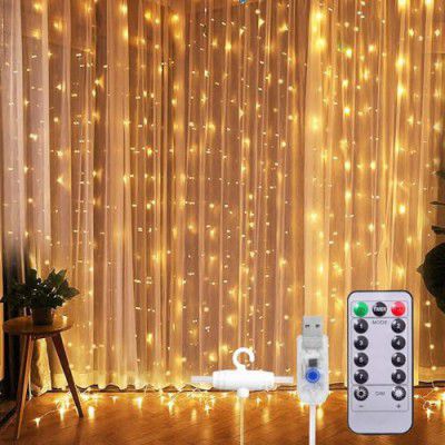 Desidiya 8 Modes Curtain Lights 300 LEDs 10 Fairy Light 3Mtr Each Indoor/Outdoor Decoration(White), 3 meters