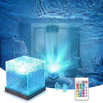 Desidiya Acrylic Romantic Ocean Wave Night Light Projector Lamp (Battery Not Included), LED Projection for Bedroom Decor, Cube