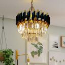 Desidiya Black Mamba Modern Crystal Pendant Light 2 Tiers Black and Gold Fixtures 14” Round...