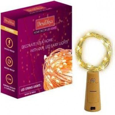 Desidiya ® Bottle Lights with Cork, Mini Copper Wire, 20 LED Battery Operated String Decorative Fairy Lights- Pack of 1 (Warm White)
