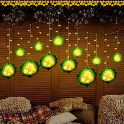 Desidiya® Decorative Ganesh Curtain String Lights, Warm White with 6+6 Ganesh Leaf Design (Pack of 1) – Idol for Ganesh Chaturthi and Balcony Decoration