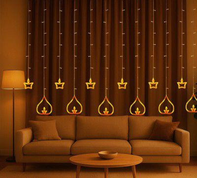 Desidiya® Diya Lights Diwali String Curtain Lights – Warm White Indoor & Outdoor Lights