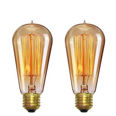 Desidiya Edison Tungsten Filament Antique Glass Light Incandescent Bulbs Vintage Base E27 Bulb Yellow Light (Pack of 2)