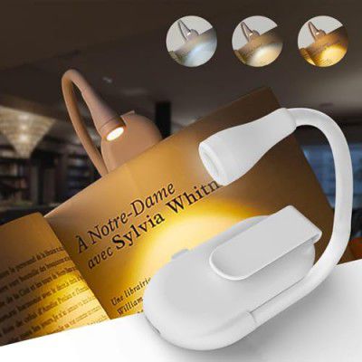 Desidiya Reading Light, Book Light with Clip, USB Rechargeable, 3 Modes, Portable, Eye Caring - White