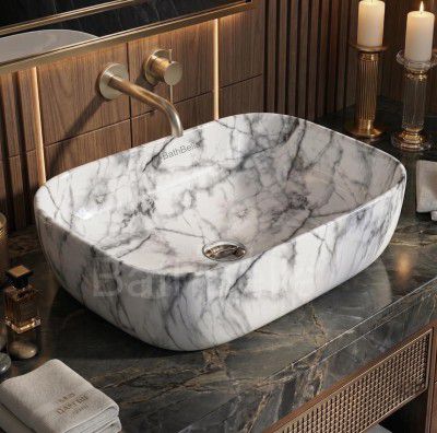Designer Ceramic Wash Basin For Bathroom | Over Counter Bathroom Basin | Counter Top Bathroom Sink | Wash Basin For Restaurant, Hotel (18 x13 x 5 Inch) (114)