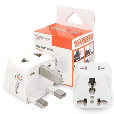 Destinio India to UK Plug Adapter - Type G, 10-Year Warranty, 2-Socket (White, Pack of 2)