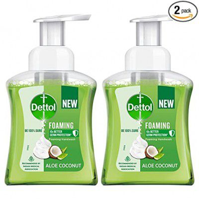 Dettol Foaming Handwash Pump - Aloe Coconut (Pack of 2-250ml each) | Rich Foam | Moisturizing Hand Wash | Soft on Hands