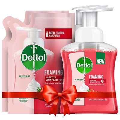 Dettol Foaming Handwash Pump + Refill Combo, Strawberry (250ml + 200ml) Pack of 2 | Rich Foam | Moisturizing Hand Wash | Soft on Hands, Pink