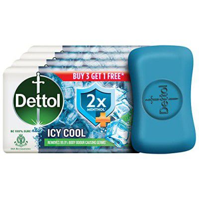 Dettol Icy Cool Bathing Soap Bar With 2x Menthol, 75gm - Pack of 4