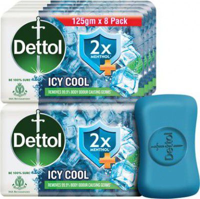 Dettol Icy Cool Bathing Soap Bar With 2xMenthol  (8 x 125 g)