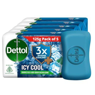 Dettol Icy Cool Bathing Soap Bar With 3x intense cooling,125gm - Pack of 5