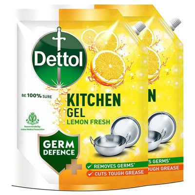 Dettol Lemon Fresh Dishwash liquid and Kitchen Gel, 3000ml (Pack of 2)