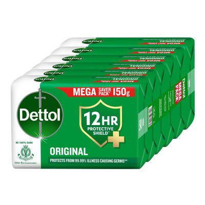 Dettol Original Bathing Soap Bar | Kills 99.99% Germs, 150g (Pack of 6)