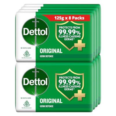 Dettol Original Germ Protection Bathing Soap Bar| Kills 99.99% germs, 125g each (Pack of 8)