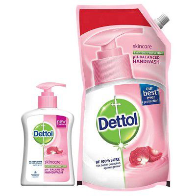 Dettol pH-Balanced Liquid Handwash Refill Pouch, Skincare- 750ml + Dettol pH-Balanced Liquid Handwash Pump, Skincare- 200ml