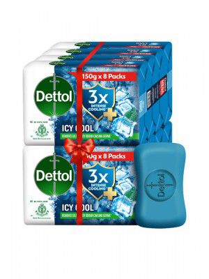 Dettol Set of 8 Icy Cool Bathing Soap Bar with 2x Menthol - 150 g each