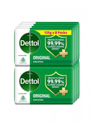 Dettol Set Of 8 Original Germ Defence Bathing Bar Soap To Protect From Germs - 125g Each