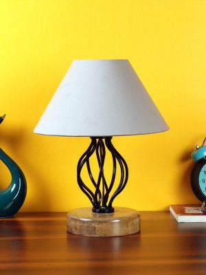 Devansh PA117, Grey Cotton Table lamp with Wood & Iron Base