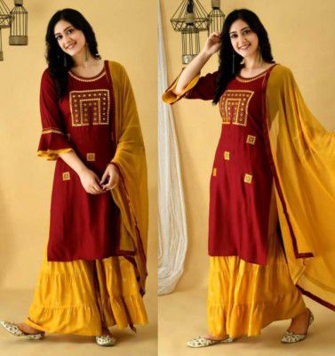 devarsh  Women Viscose Rayon Kurta Sharara Set