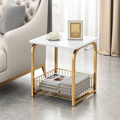 Device Bas with BROWN ART SHOPPEE Coffee Table Side Table (Golden & White)