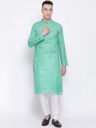 DEVOILER Men Green Solid Mandarin Collar Pure Cotton Kurta...