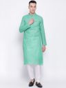 DEVOILER Men Green Solid Straight Kurta...