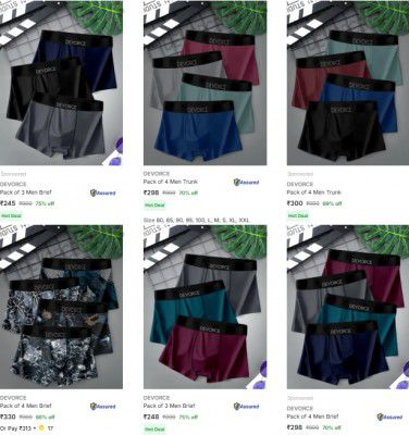Upto 80% OFF - Devorce Mens Briefs And Trunks