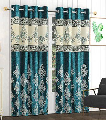 DEVSANG Jute Pannel Room Darkening Floral Grommet Door Curtains (5 Feet - 1pcs, Turquoise)