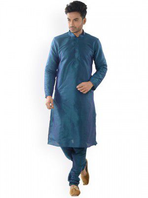 DEYANN Men Blue Solid Kurta with Churidar