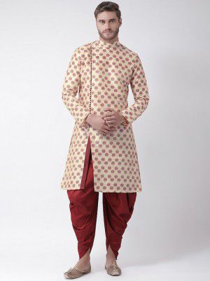 DEYANN Men Cream-Coloured & Red Printed Kurta with Patiala