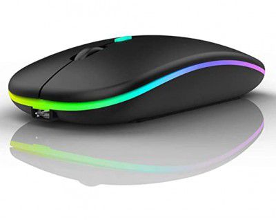 Dezful Wireless Mouse Gaming Mouse 2.4GHz Rechargeable Silent Optical Mouse with USB Receiver 1000/1200/1600 DPI Ergonomic Mouse with 7 Color Breathing Lights (Black)