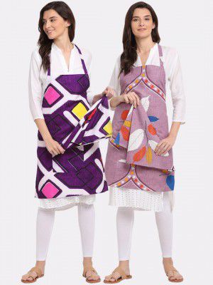 Dhrohar Set Of 2 Purple Printed 210TC Aprons With Napkin