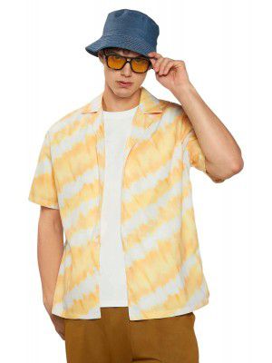 DHRUVI TRENDZ Mens Rayon Men's Casual Shirt Regular Fit Western (DT-MS-6081_Yellow_2XL)