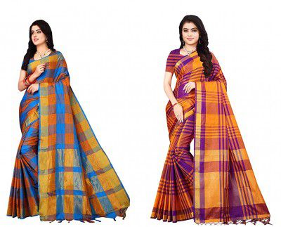 Dhruvi Trendz Soft Cotton & Silk Saree For Women - Pack Of 2