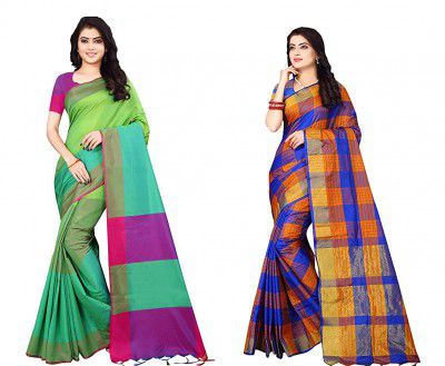 Dhruvi Trendz Soft Cotton & Silk Saree For Women - Pack Of 2