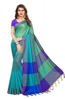 Dhruvi Trendz Women Soft Cotton Silk Banarasi Saree for women Under 300 2022 Beautiful saree free size with blouse piece