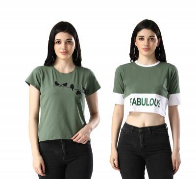 DHRUVI TRENDZ Womens Lycra Plain Regular Fit T-Shirts/Top (Pack of 2)