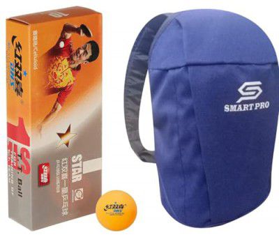 DHS TT Ball 40MM 1 Star Orange (10 Pcs Box) 30 PCS with Smart PRO TT Special Cover Speed Blue