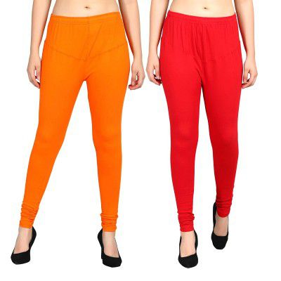Diaz Orange & Red Plain Legging for Women