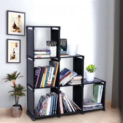 DIEKUCHE Plastic Metal 6 Shelf Book Organizer Plastic Open Book Shelf  (Finish Color - Black, DIY(Do-It-Yourself))