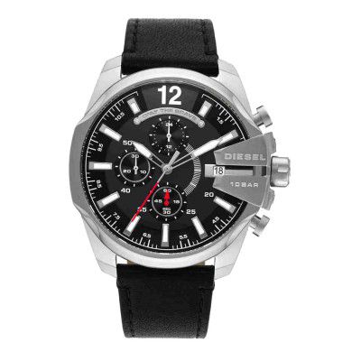 Diesel Mens 43 mm Baby Chief Black Dial Leather Chronograph Watch - DZ4592I