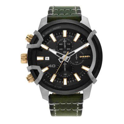 Diesel Mens 48 mm Griffed Black Dial Leather Chronograph Watch - DZ4585I