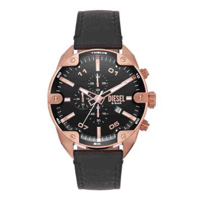 Diesel Mens 49 mm Spiked Black Dial Leather Chronograph Watch - DZ4607I